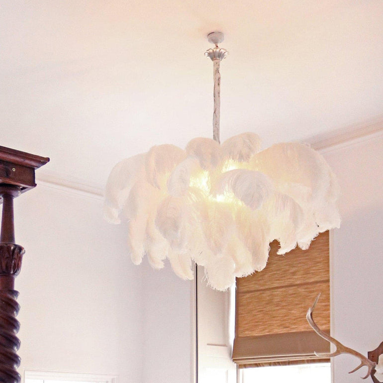 Nordic White Feather Pendant Lighting Home Chandelier Craft 