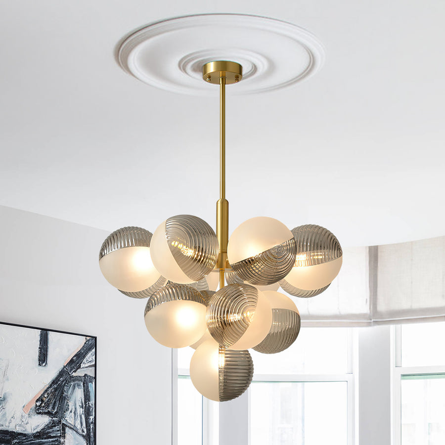 Statement Ribbed Glass Bubble Chandelier