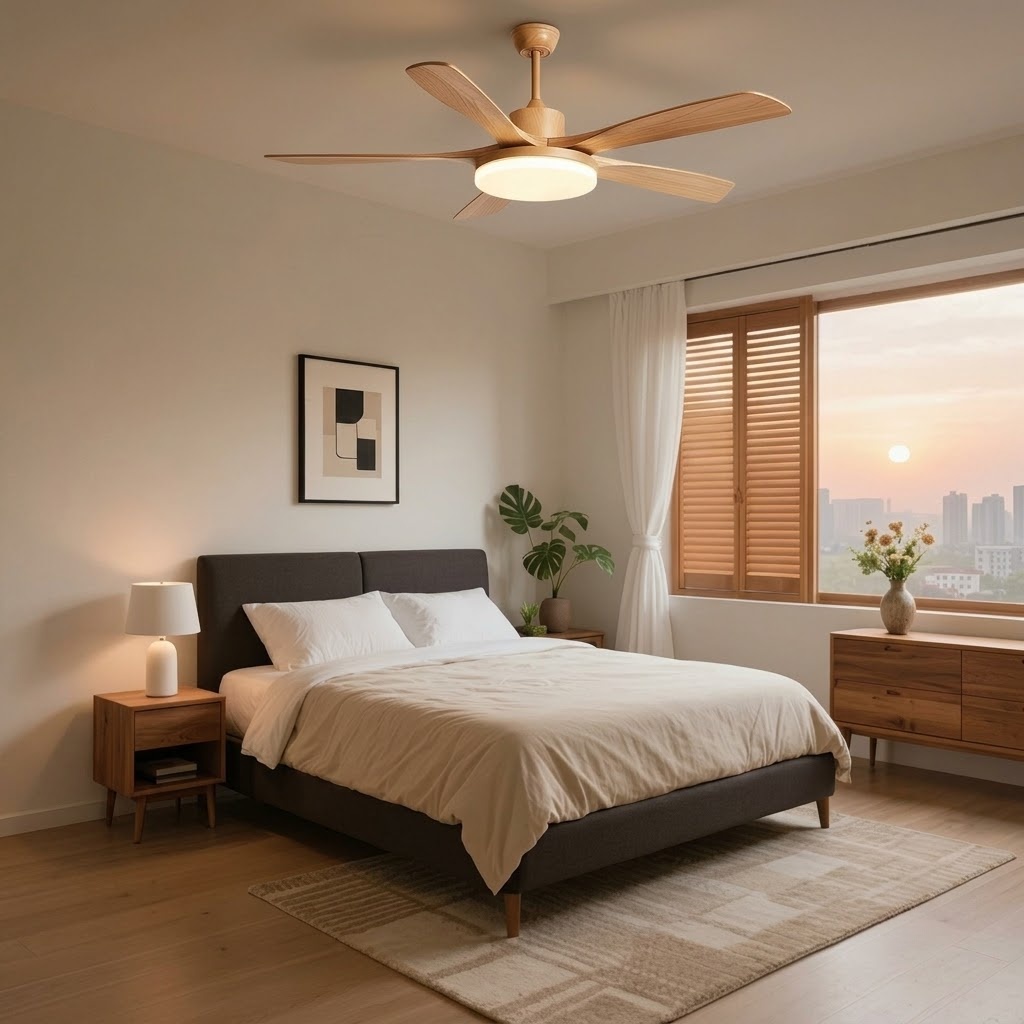 Modern Natural Wood Ceiling Fan Light with LED for Living Room