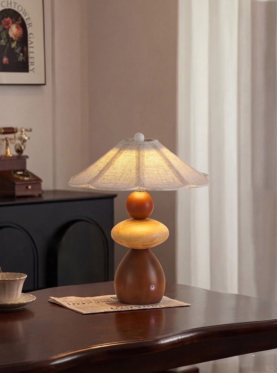 Modern Beige Wood Table Lamp for Bedroom