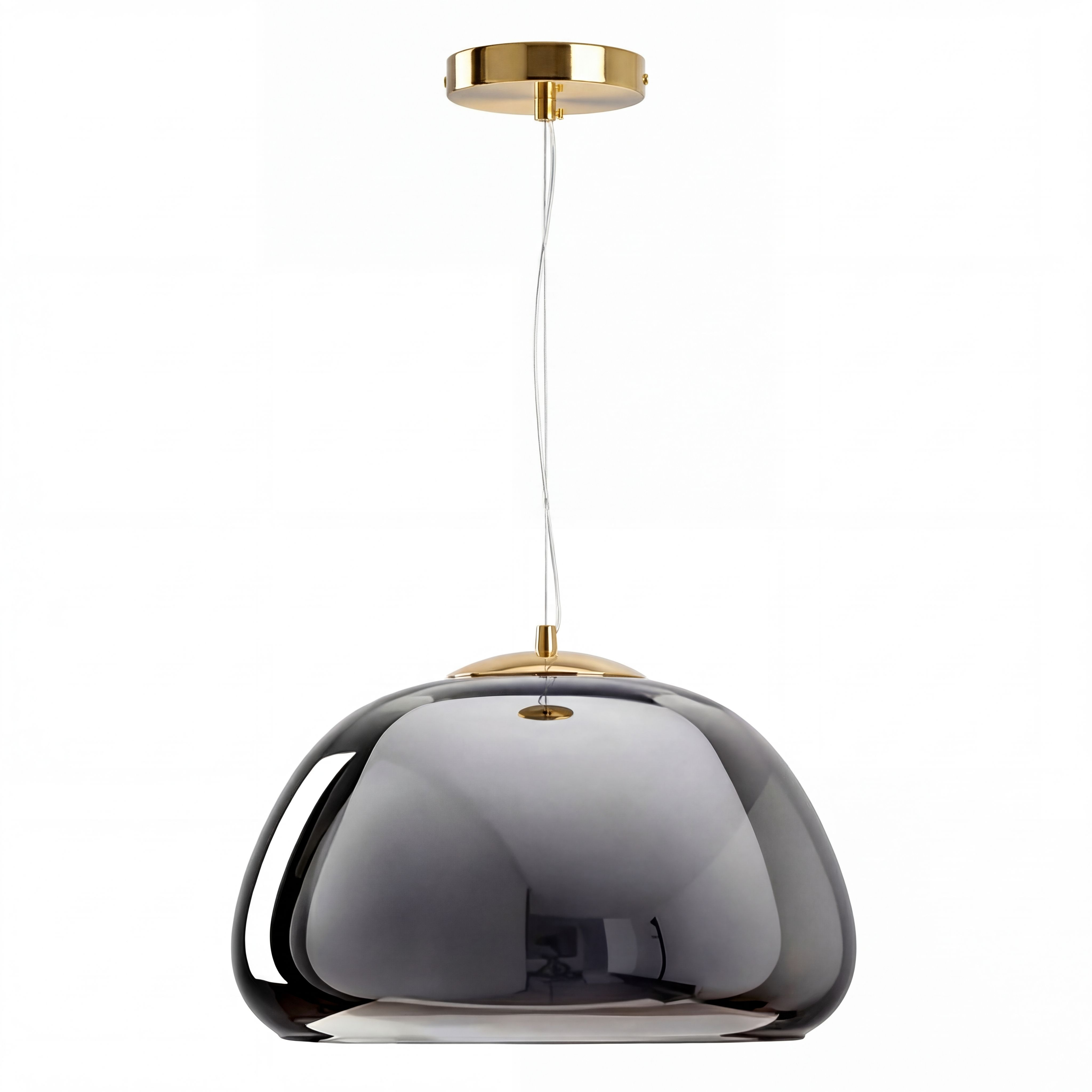 Modern Double Layer Glass Pendant Light Brass Dome Hanging Fixture