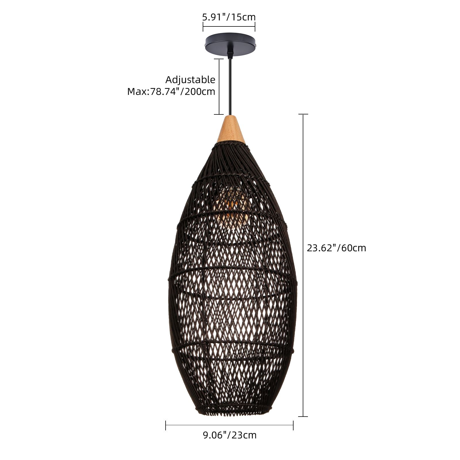 Wicker Rattan Pendant Light, Teardrop Hanging Light for Dining Room & Living Room