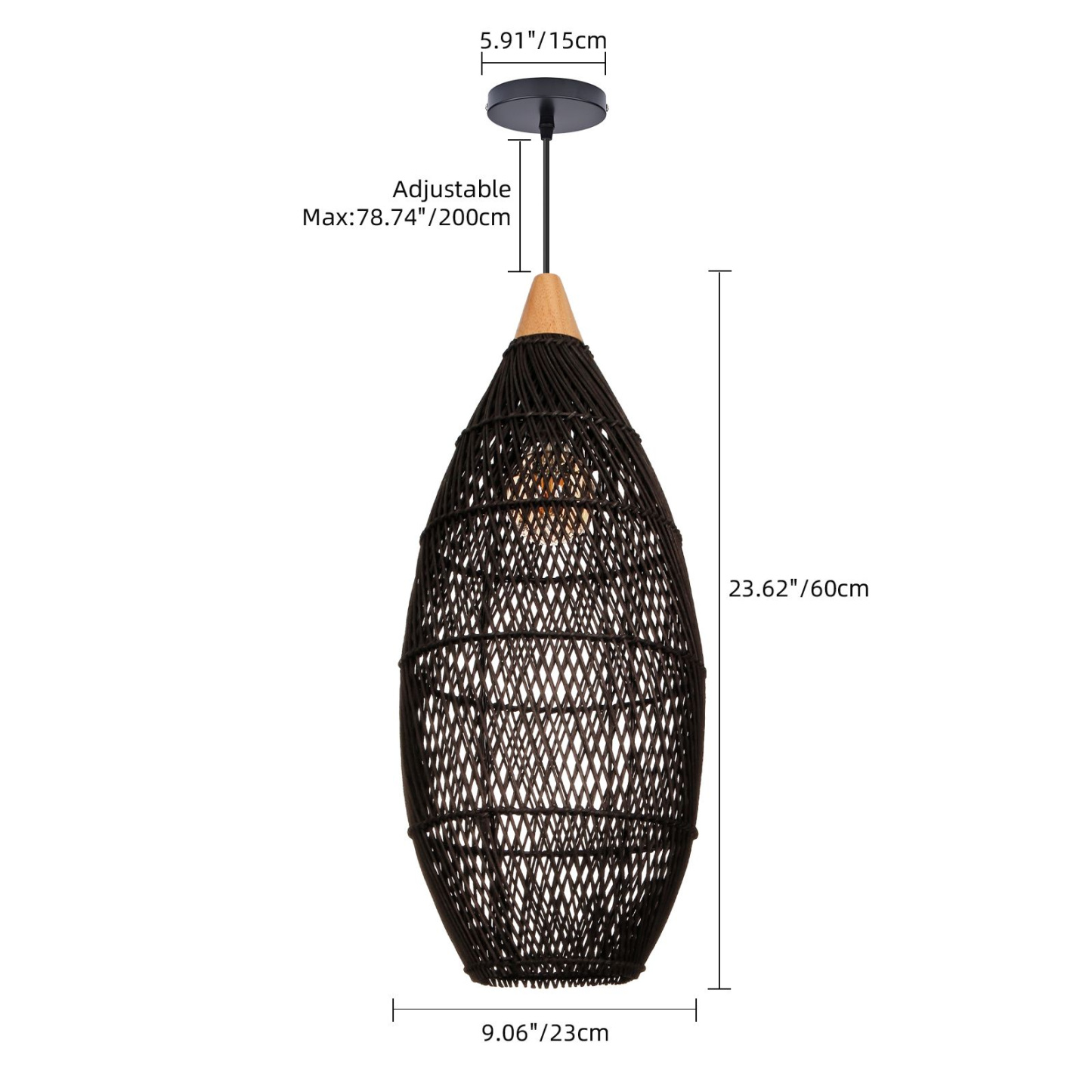 Wicker Rattan Pendant Light, Teardrop Hanging Light for Dining Room & Living Room