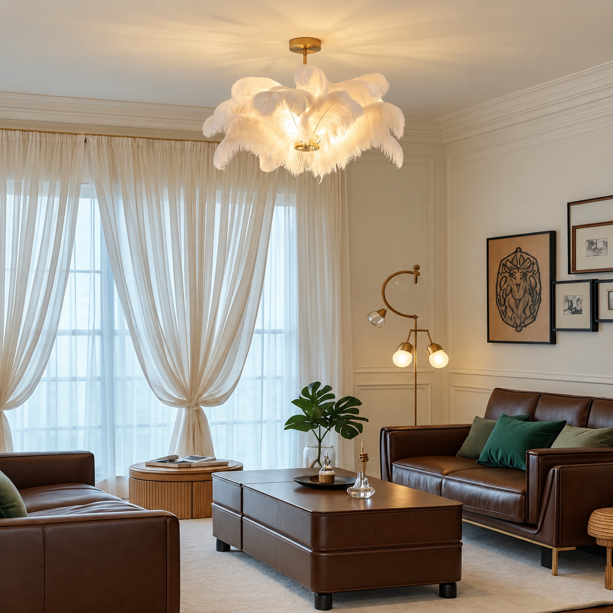 Elegant White Ostrich Feather Chandelier for Bedroom & Living Room