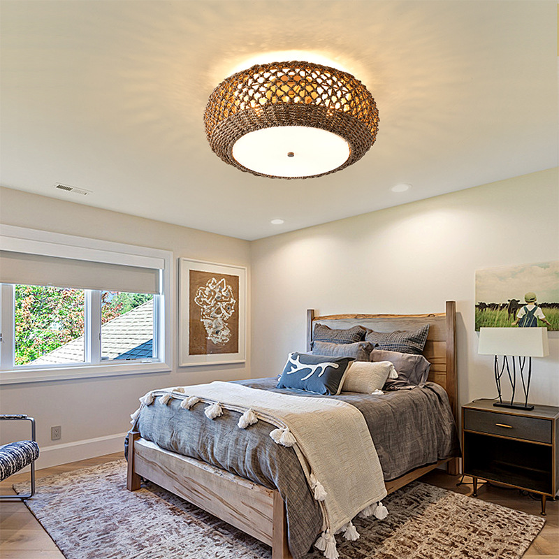 Wabi-Sabi Style Japanese Ceiling Light Rustic Rattan Corridor Aisle Light Vintage Wood Entrance Hallway Balcony Cloakroom Lighting