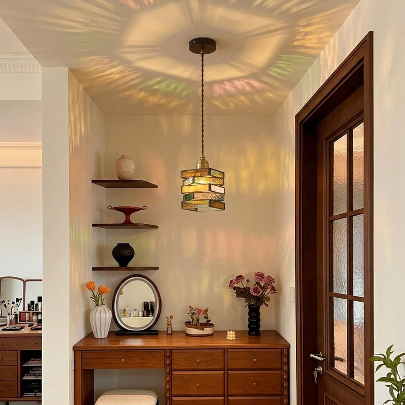 Vintage Geometric Stained Glass Pendant Light