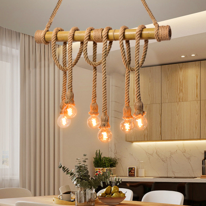 Industrial Vintage Island Pendant Light with Rope Wood Decoration-labpiecesign