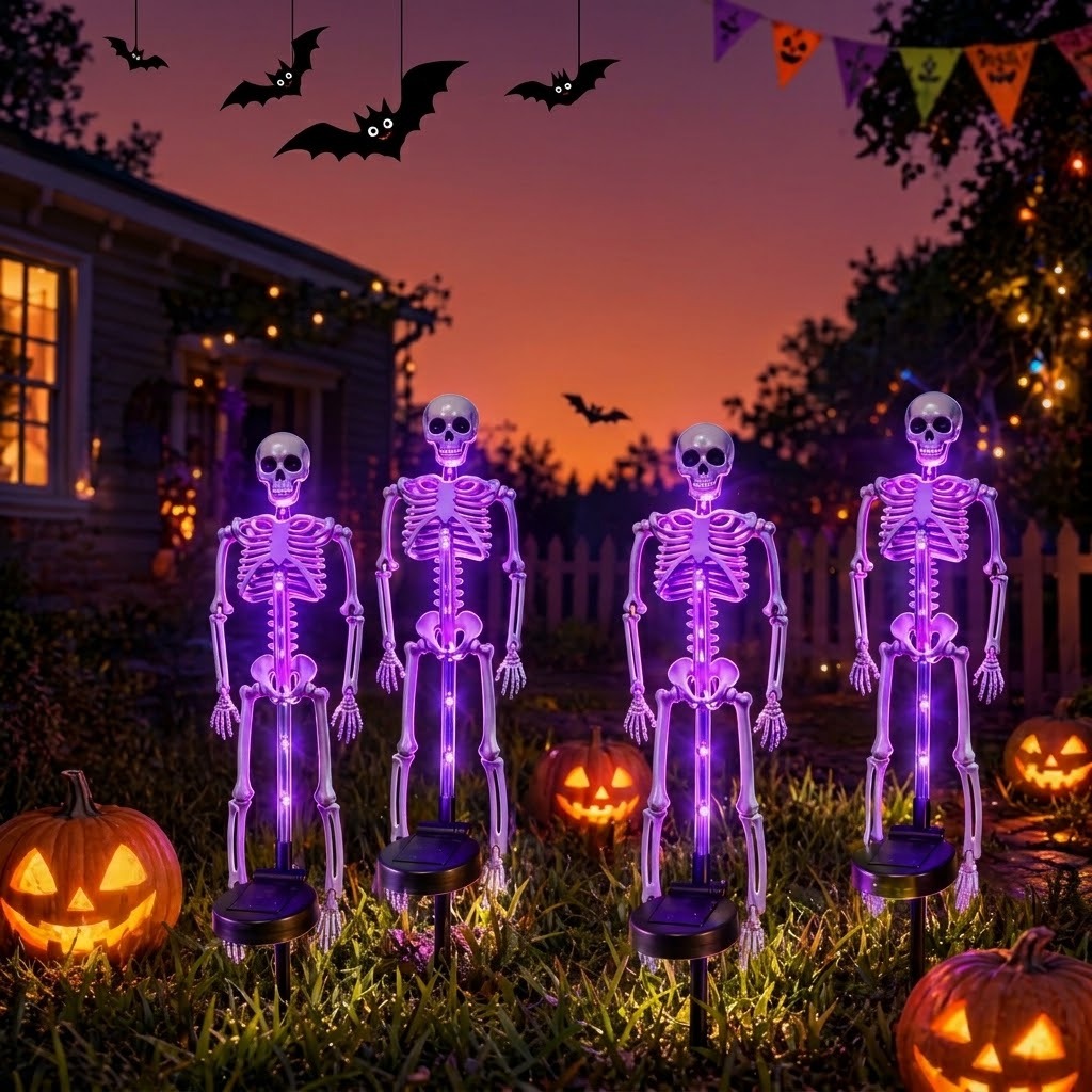 Solar Halloween Skeleton & Bat Stake Lights