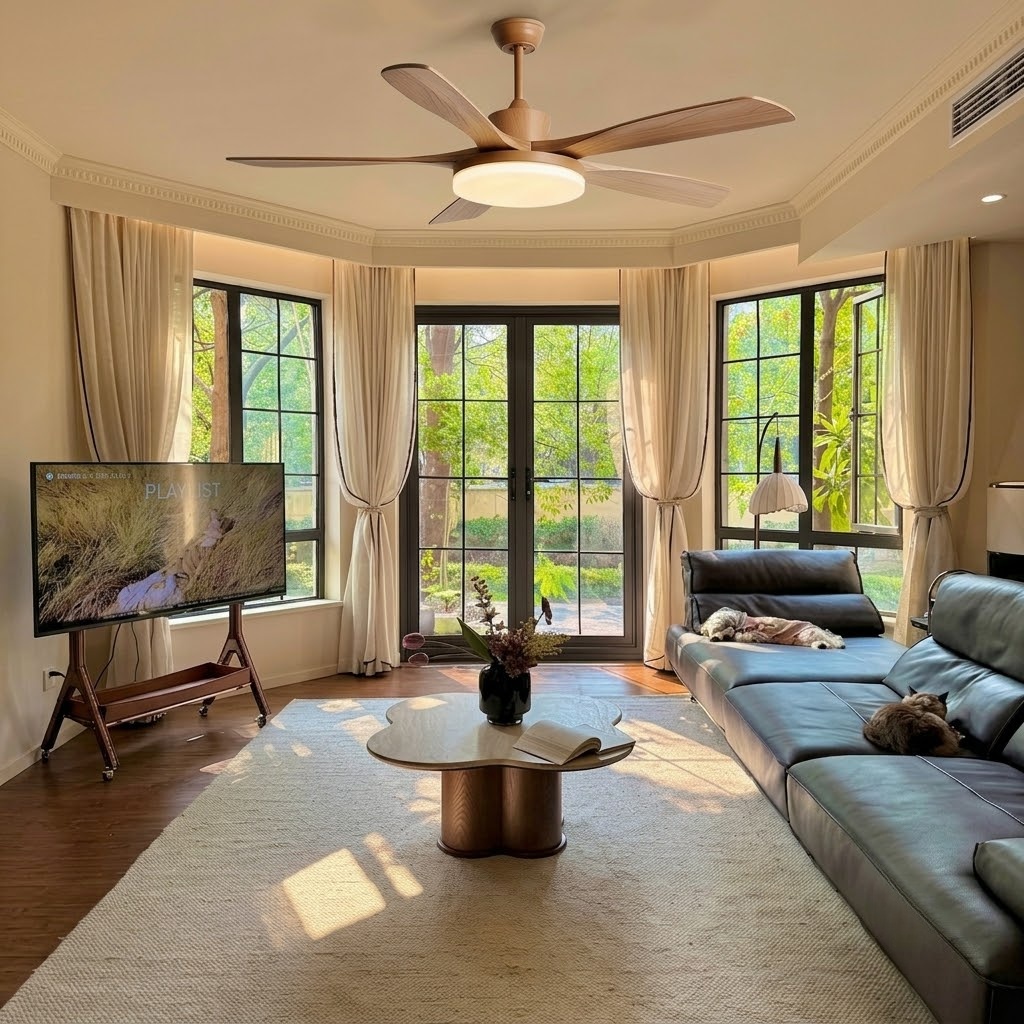 Modern Natural Wood Ceiling Fan Light with LED for Living Room
