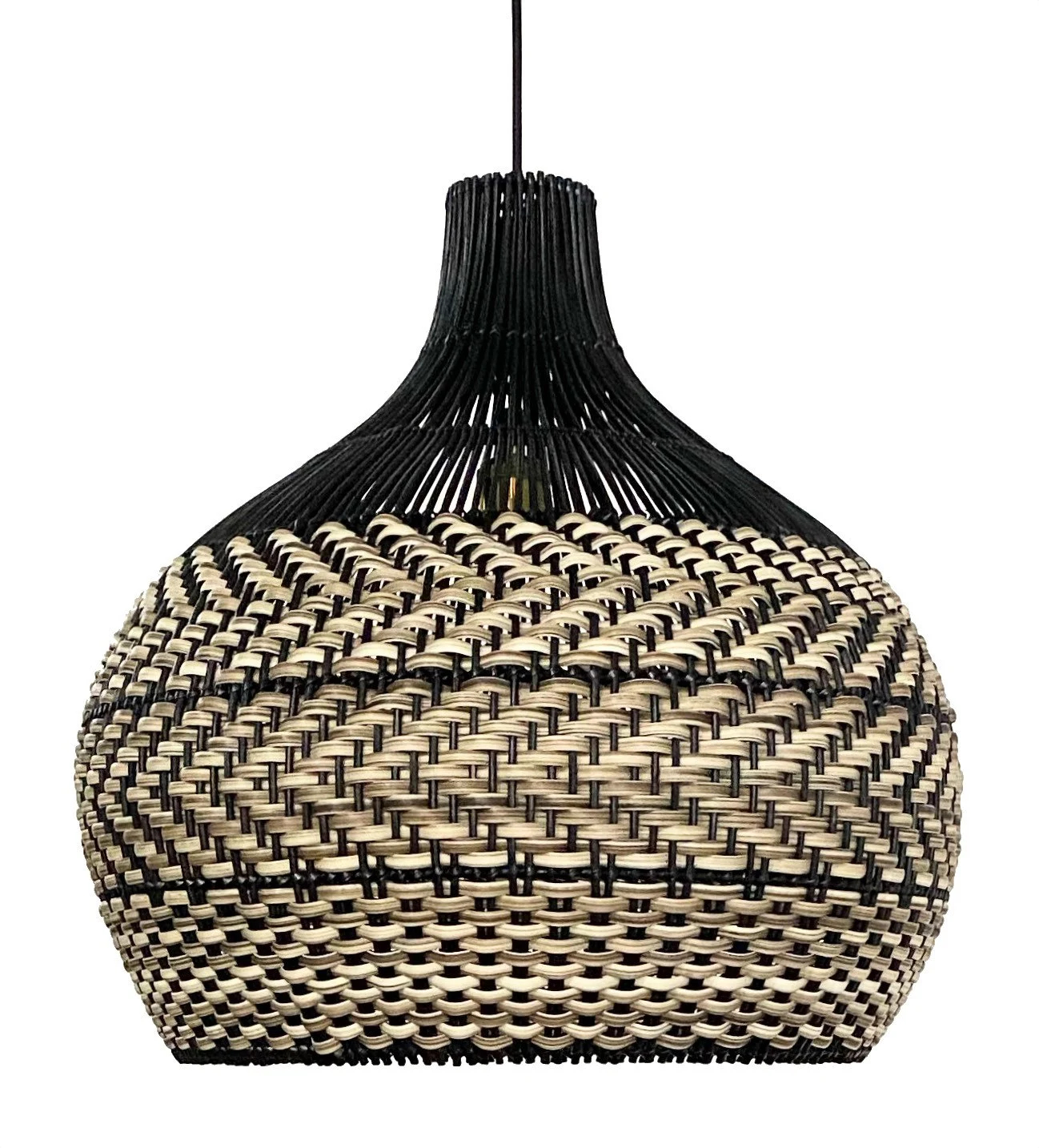 Minimalism Black and Neutral Tone Rattan Ceiling Light Fixture Woven Pendant Lampshade