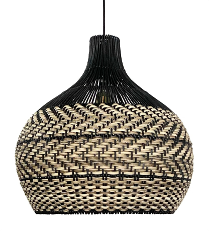 Minimalism Black and Neutral Tone Rattan Ceiling Light Fixture Woven Pendant Lampshade