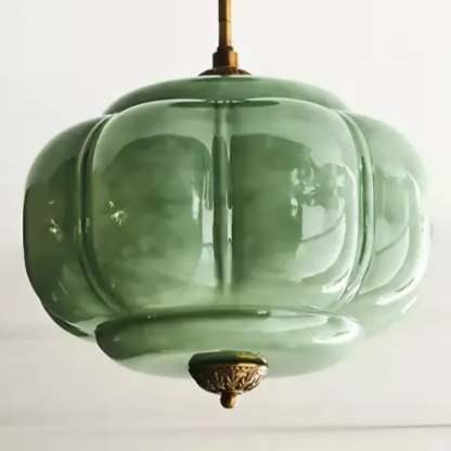 Vortan Antique Brass Green Glass Semi-Flush Mount Pendant Lamp