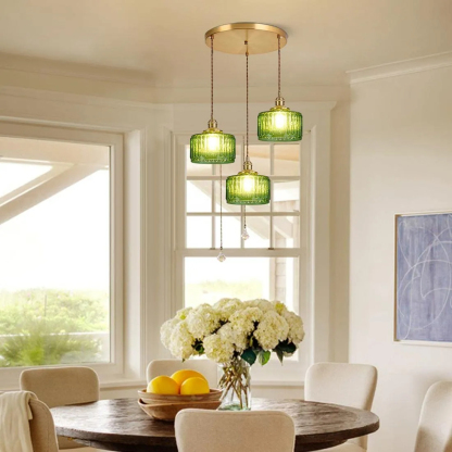 Retro Short Cylinder Wavy Glass Pendant Light