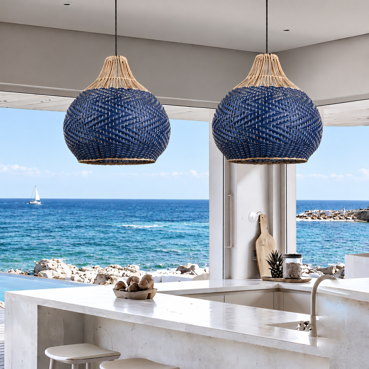 Coastal Woven Blue Pendant Light for Kitchen & Dining Room