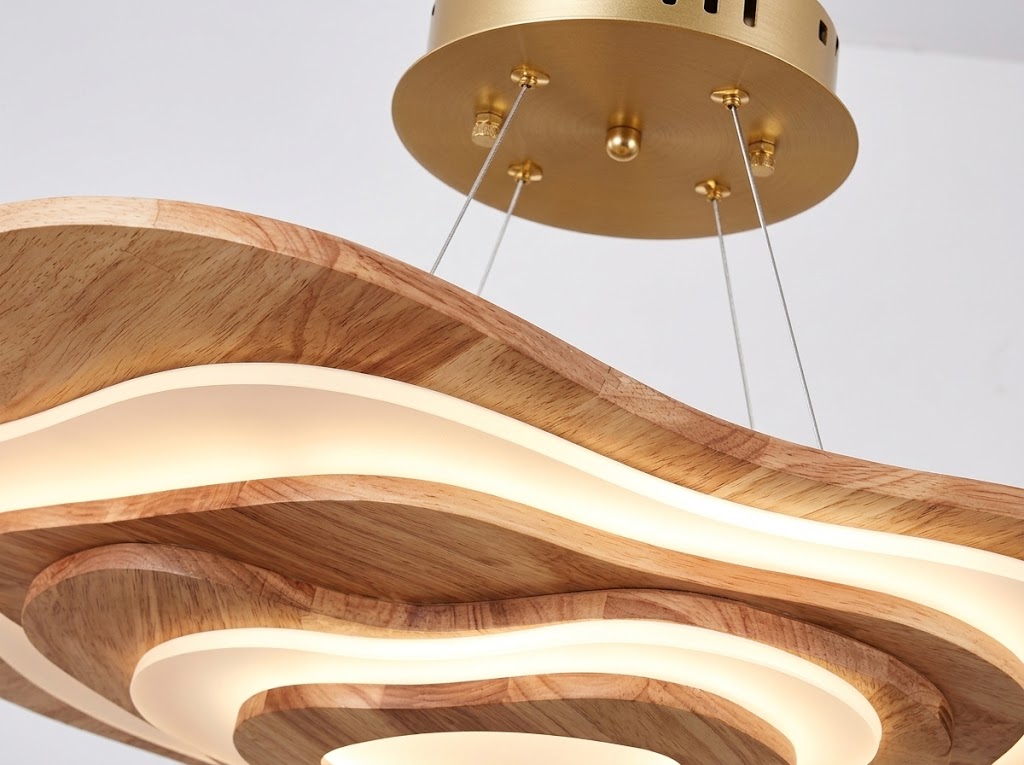 Modern Sculptural Wood LED Pendant Light for Dining Room