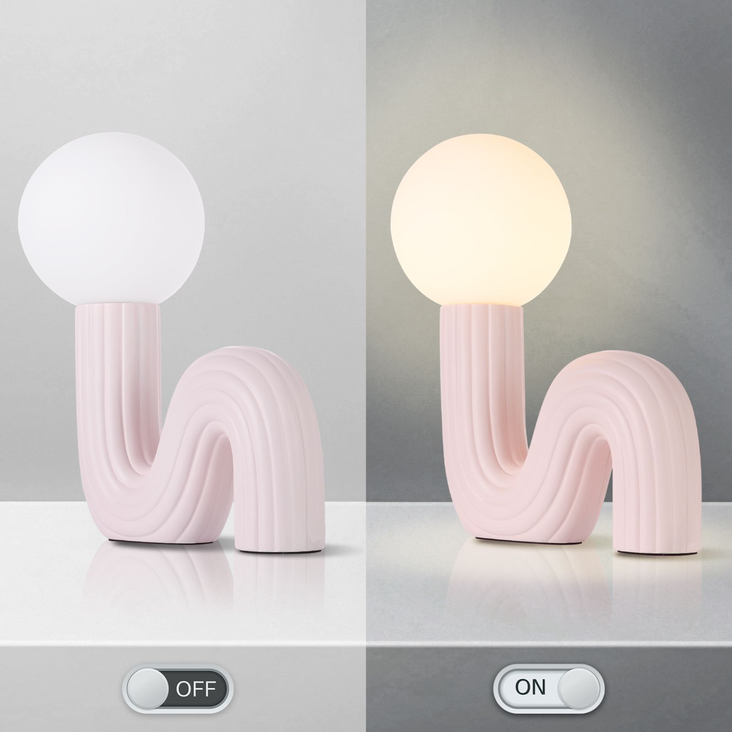 Sculptural Wave Resin Table Lamp with Glass Globe Shade