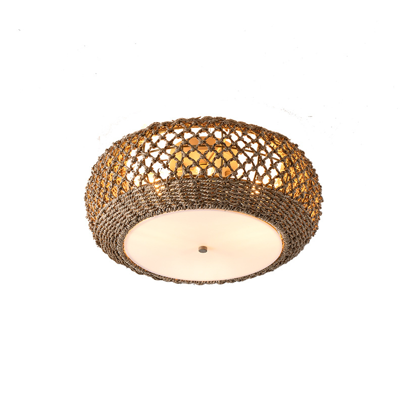 Wabi-Sabi Style Japanese Ceiling Light Rustic Rattan Corridor Aisle Light Vintage Wood Entrance Hallway Balcony Cloakroom Lighting