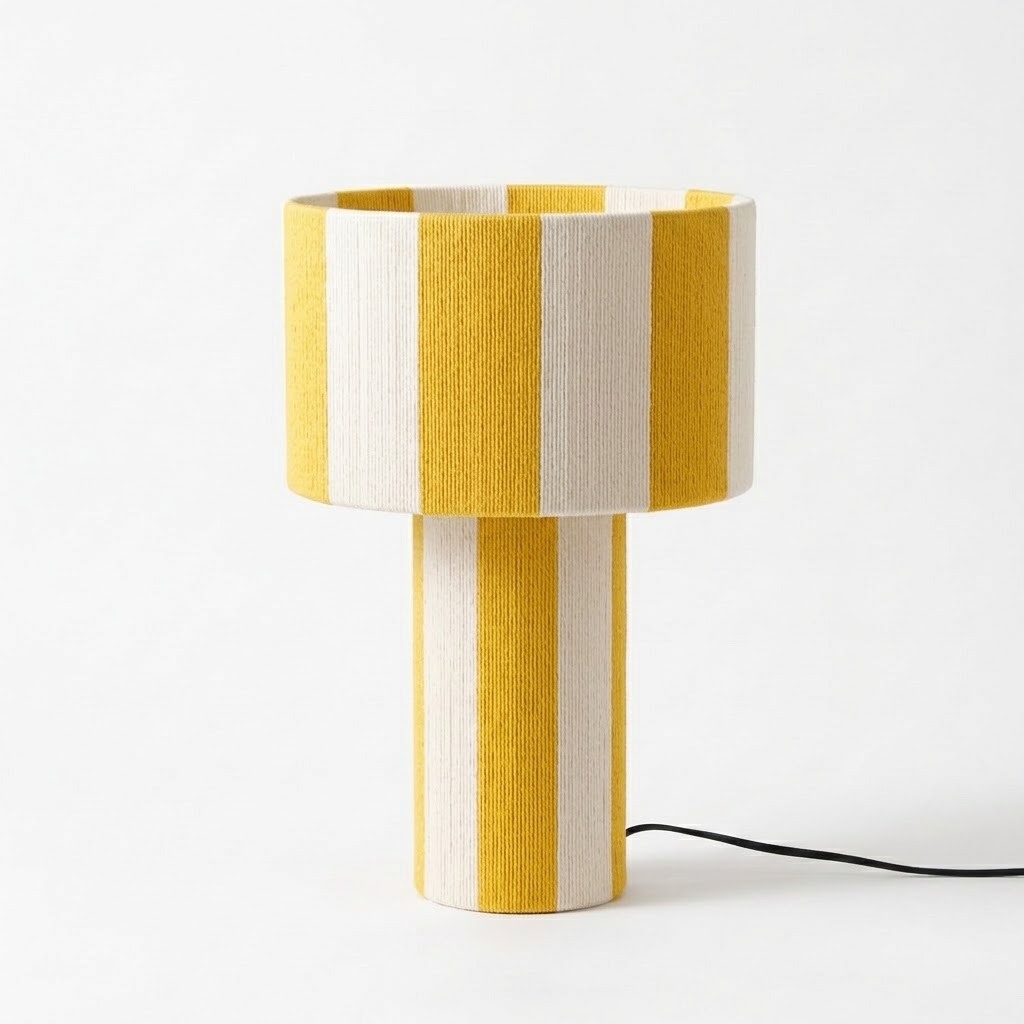 Modern Striped Cotton Cord Table Lamp for Bedroom & Living Room