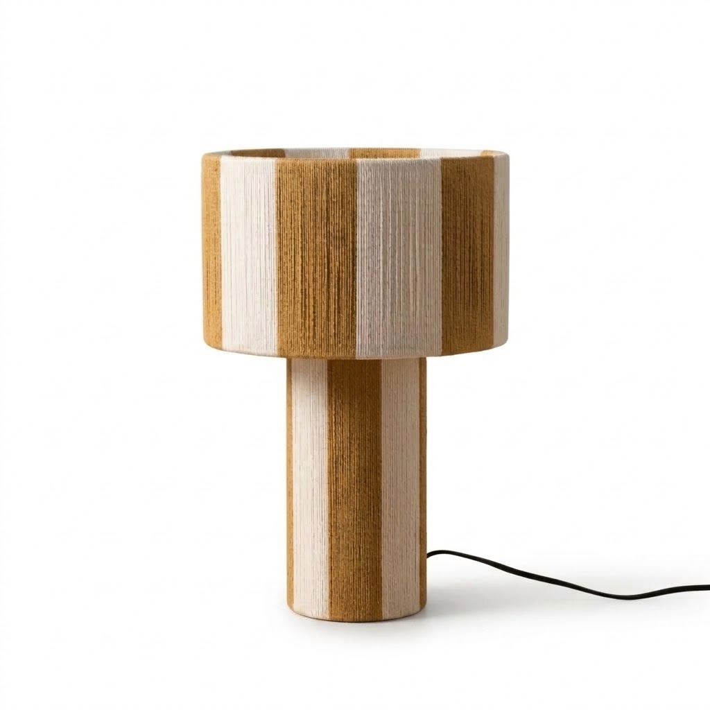 Modern Striped Cotton Cord Table Lamp for Bedroom & Living Room