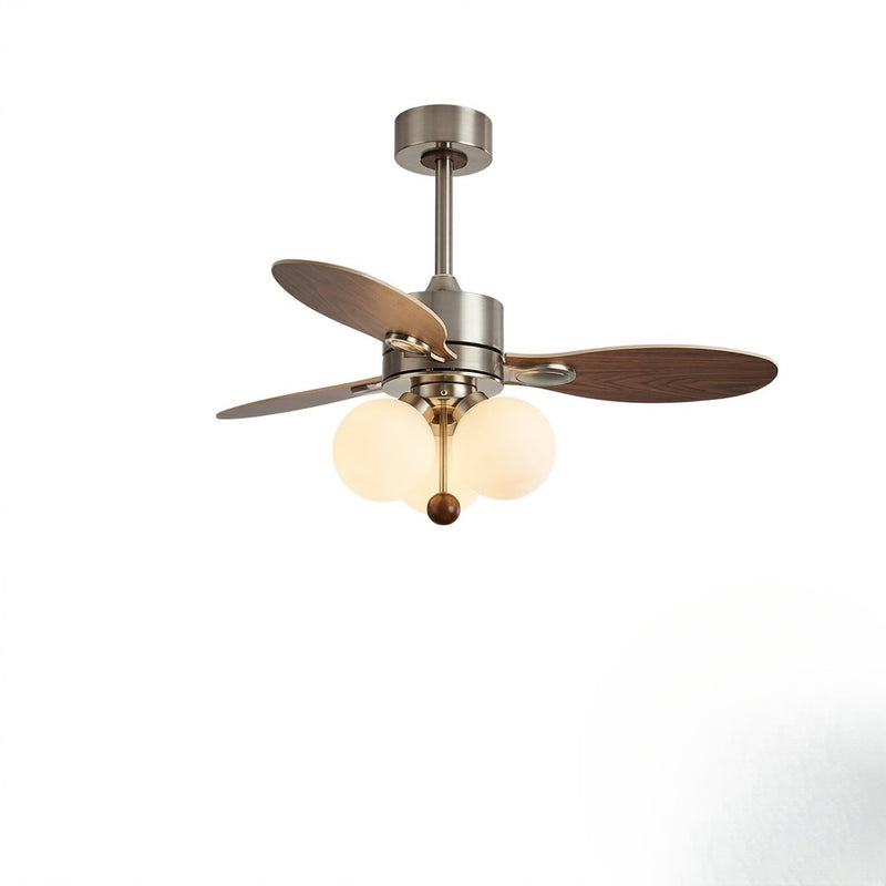 Mid-Century Walnut Ceiling Fan with Globe Lights for Living Room