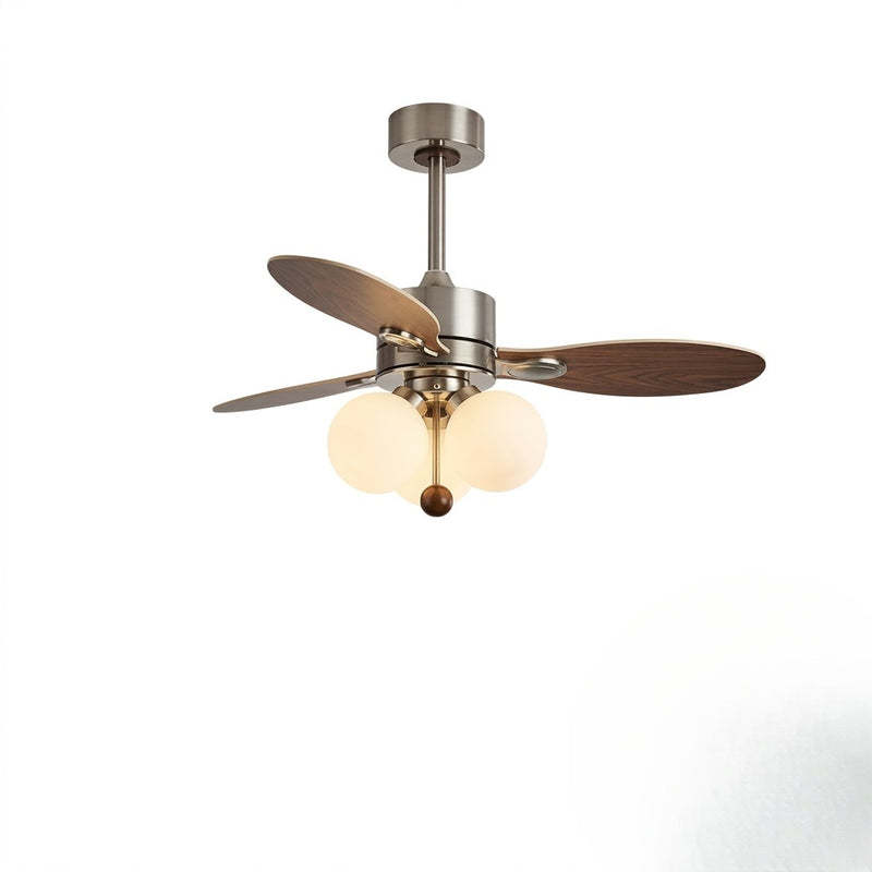 Mid-Century Walnut Ceiling Fan with Globe Lights for Living Room