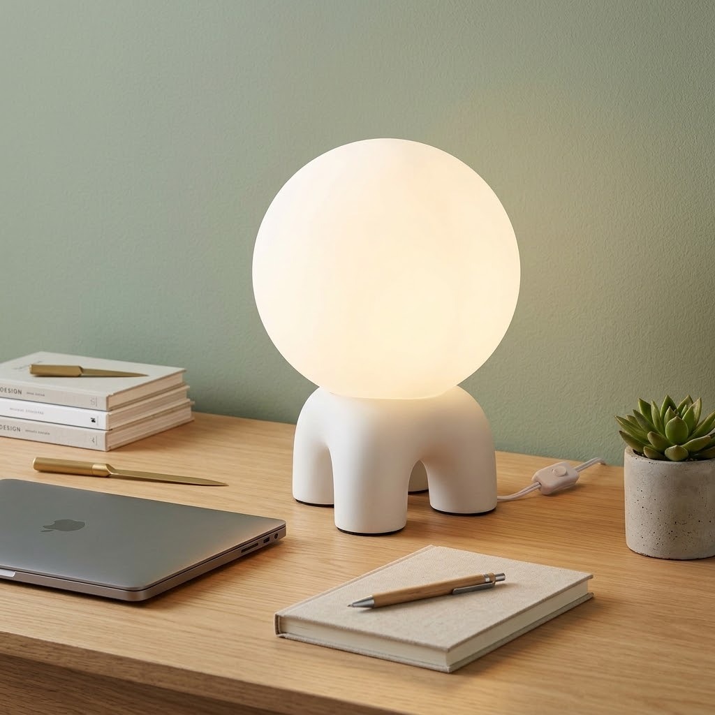 Modern Sculptural Globe Table Lamp with Frosted Glass & Arch Base