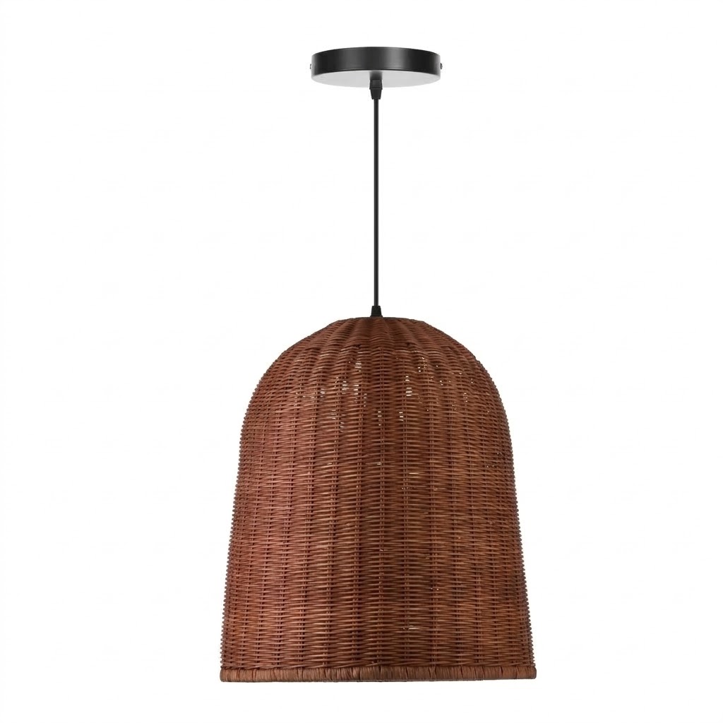 Handcrafted Brown Rattan Dome Pendant Light for Kitchen Island