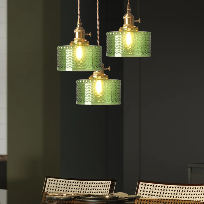 Retro Short Cylinder Wavy Glass Pendant Light
