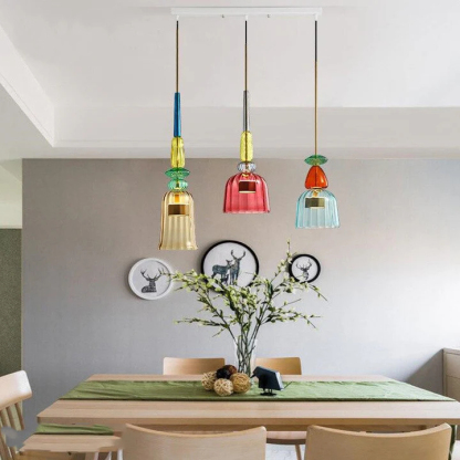 VINTAGE COLORED GLASS PENDANT LIGHT 