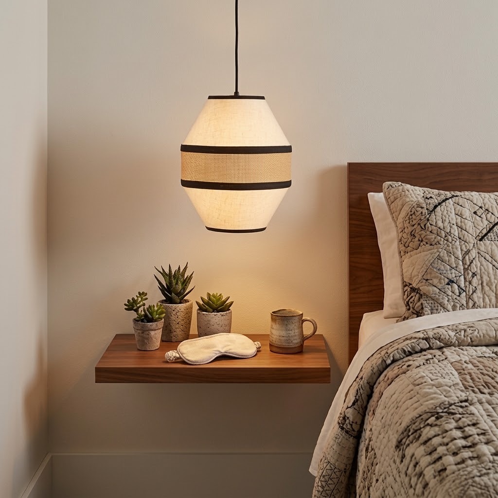 Japandi Linen Pendant Light - Modern Woven Rattan Drum Chandelier