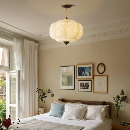 Vortan Antique Brass Green Glass Semi-Flush Mount Pendant Lamp