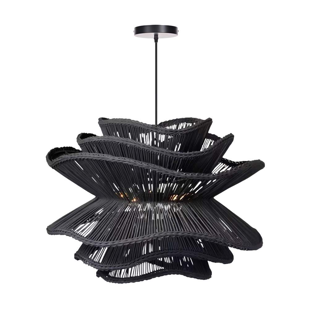 Vietnam Flower Rattan Pendant Light, Wicker Lampshade Chandelier