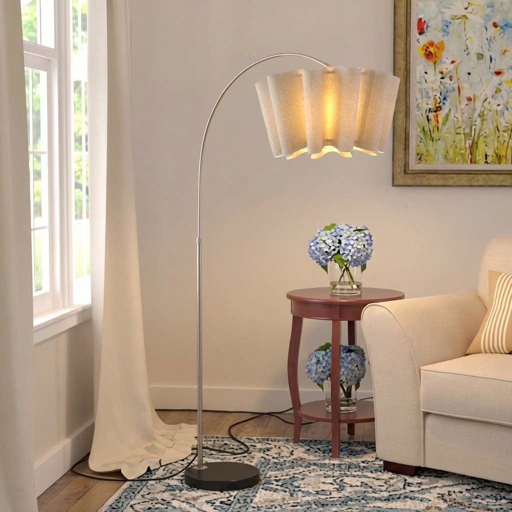 Modern Wavy Pleated Arc Floor Lamp for Living Room & Bedroom