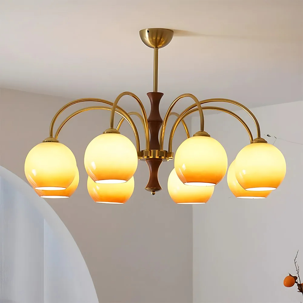 Medieval Ball Glass Iron Brown Living Room Chandelier