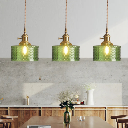 Retro Short Cylinder Wavy Glass Pendant Light