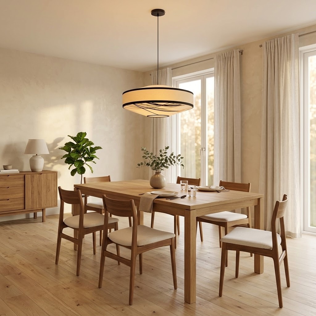 Japandi Fabric Drum Pendant Light Modern Linen Chandelier