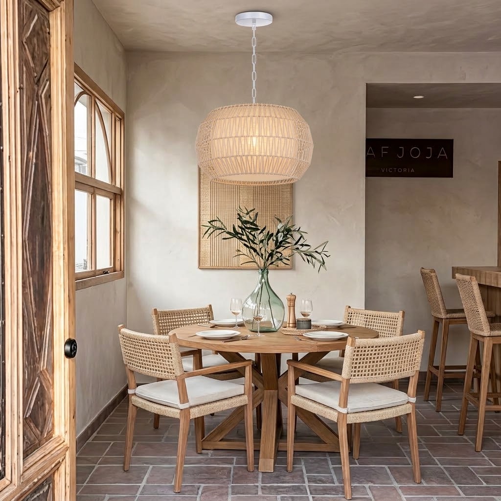Natural Rattan Pendant Light, Boho Woven Ceiling Light