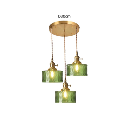 Retro Short Cylinder Wavy Glass Pendant Light