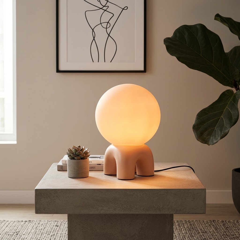 Modern Sculptural Globe Table Lamp with Frosted Glass & Arch Base