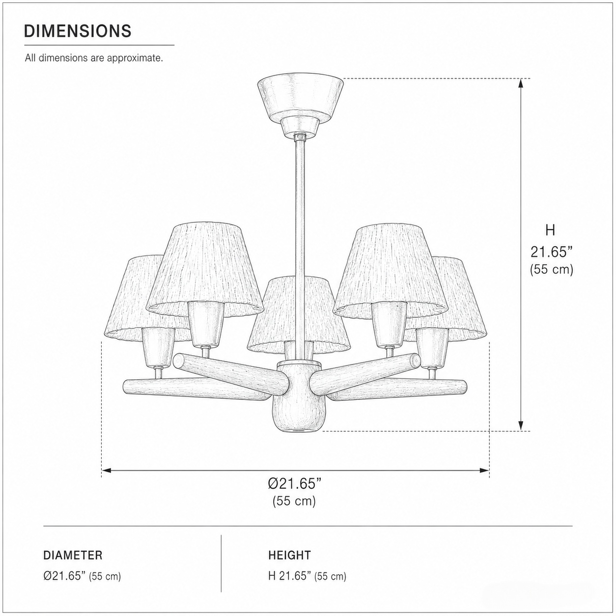 Mid-Century Solid Wood Fabric Chandelier for Dining Room & Bedroom