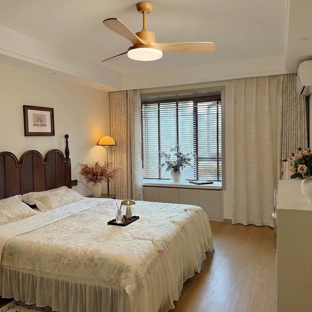 Modern Natural Wood Ceiling Fan Light with LED for Living Room