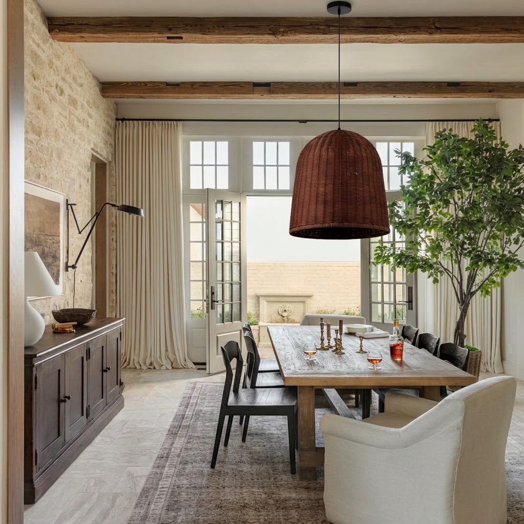 Handcrafted Brown Rattan Dome Pendant Light for Kitchen Island
