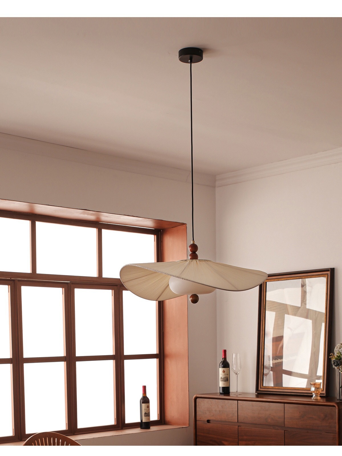 Vintage French Fabric Pendant Lamp