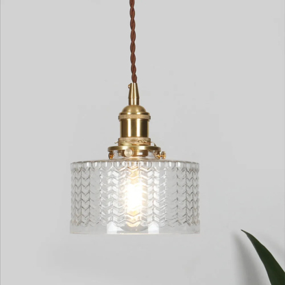 Retro Short Cylinder Wavy Glass Pendant Light