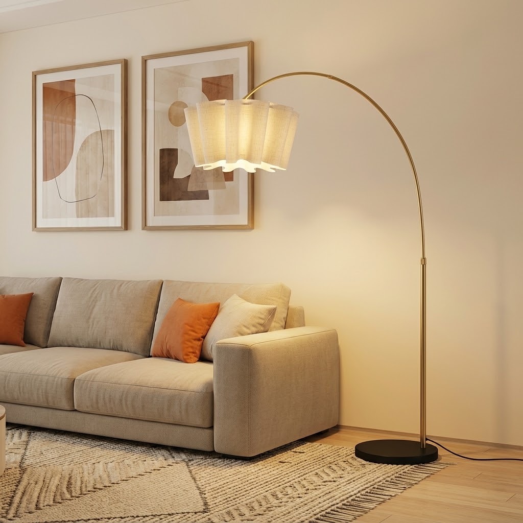Modern Wavy Pleated Arc Floor Lamp for Living Room & Bedroom
