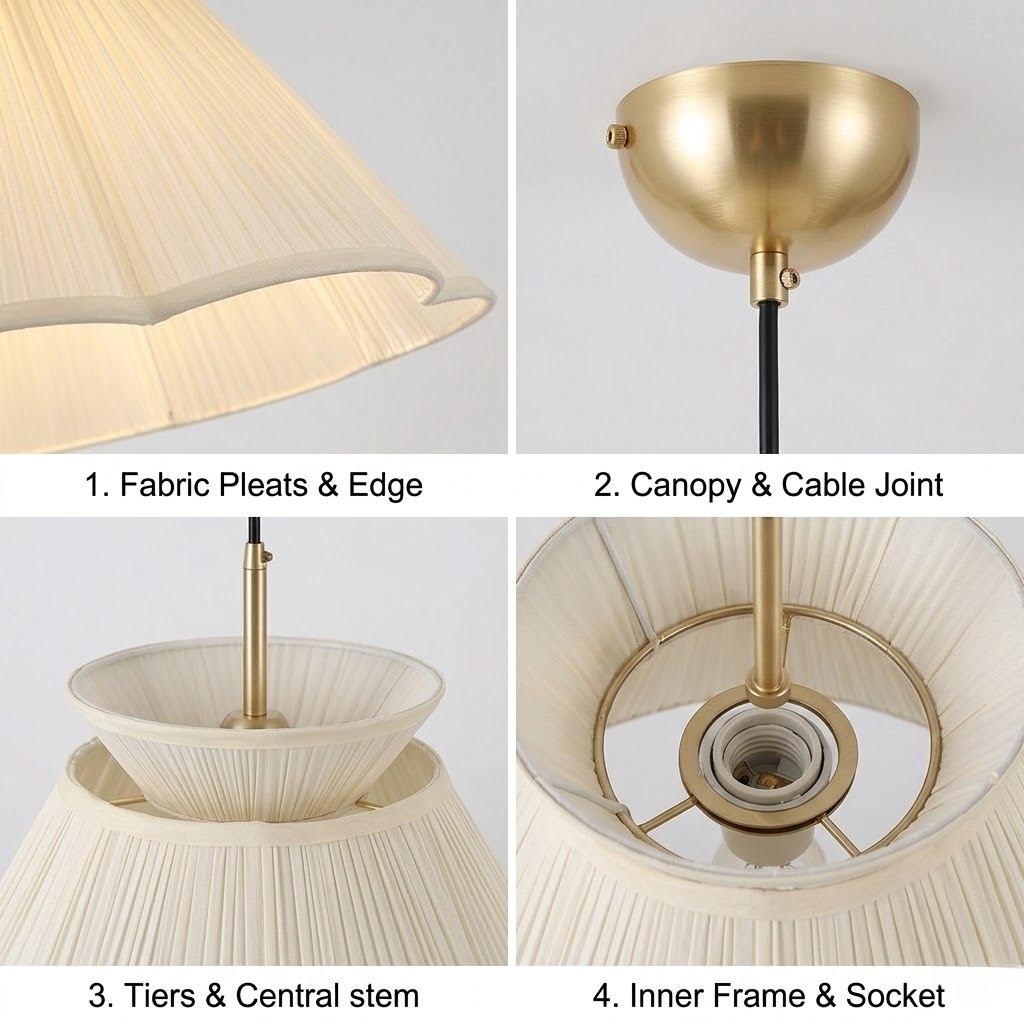Modern Ivory Pleated Fabric Pendant Light for Dining Room