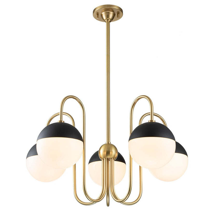 Mid-century 5 light Black White Globe Chandelier-labpiecesign