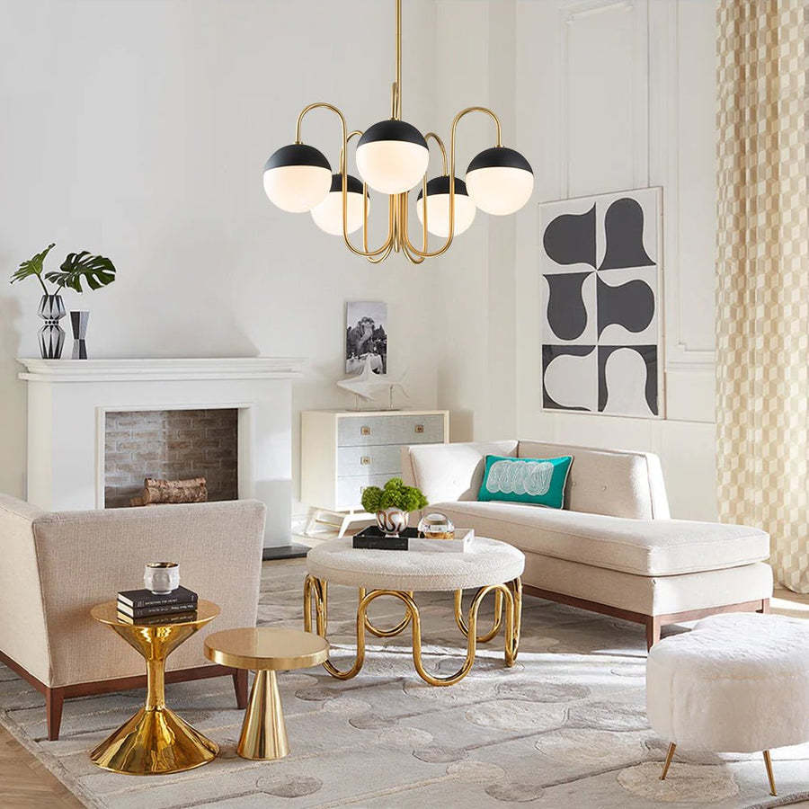 Mid-century 5 light Black White Globe Chandelier-labpiecesign