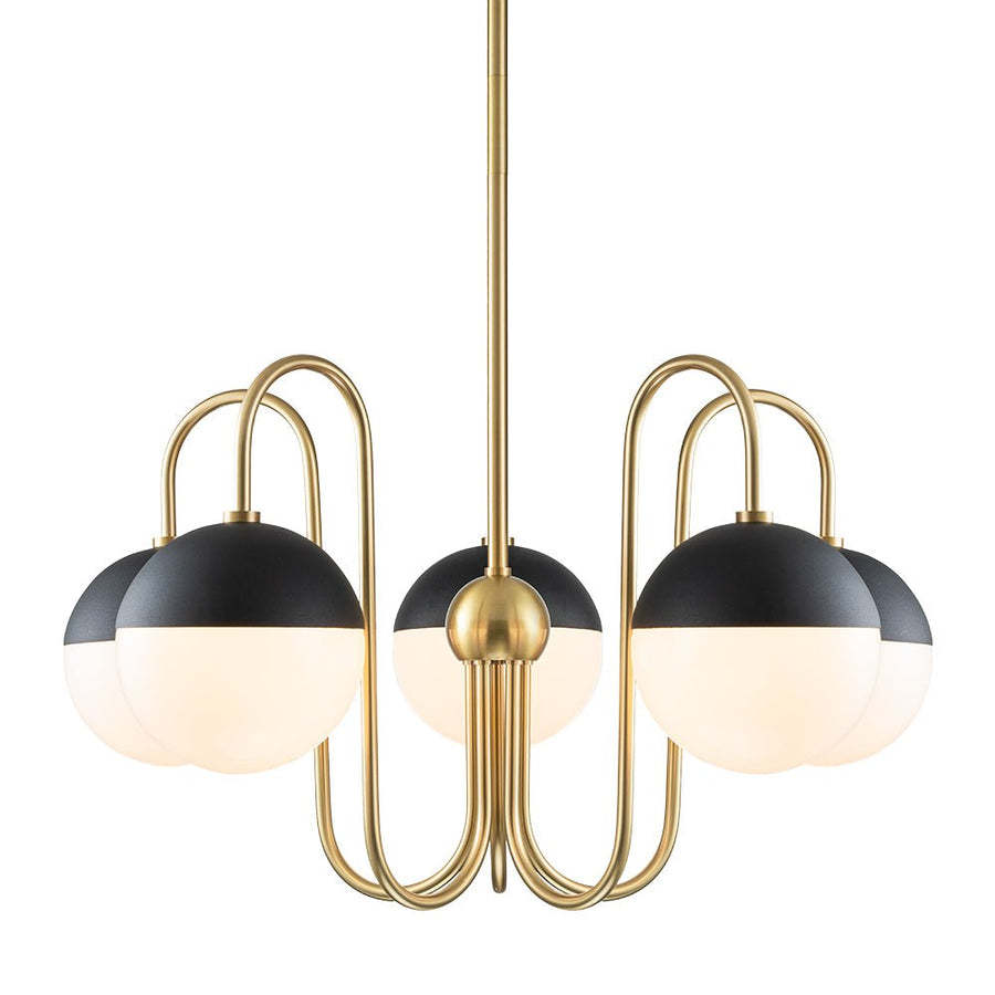 Mid-century 5 light Black White Globe Chandelier-labpiecesign