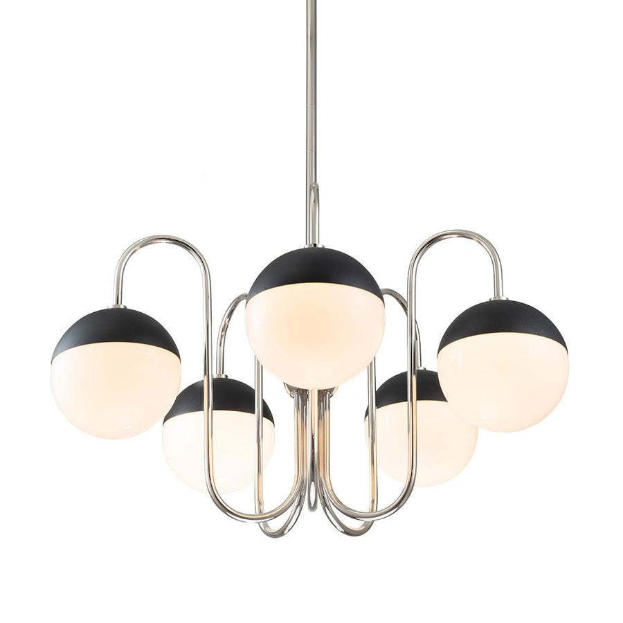 Mid-century 5 light Black White Globe Chandelier-labpiecesign